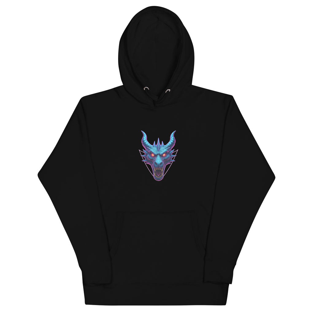 Black Neon Dragon Overlord Hoodie featuring luminous cyber-dragon artwork.