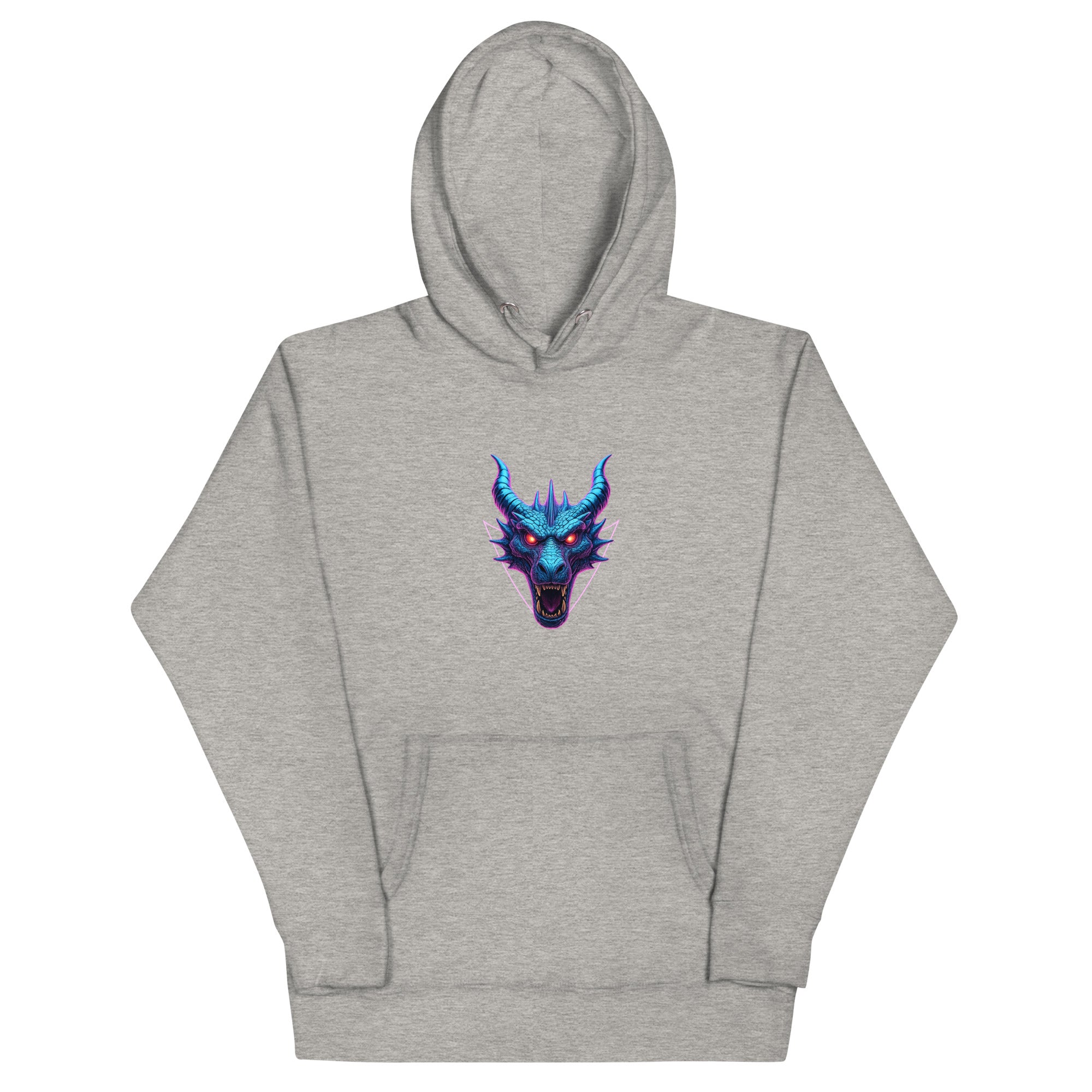 Light gray Neon Dragon Overlord Hoodie with glowing blue and purple dragon emblem.