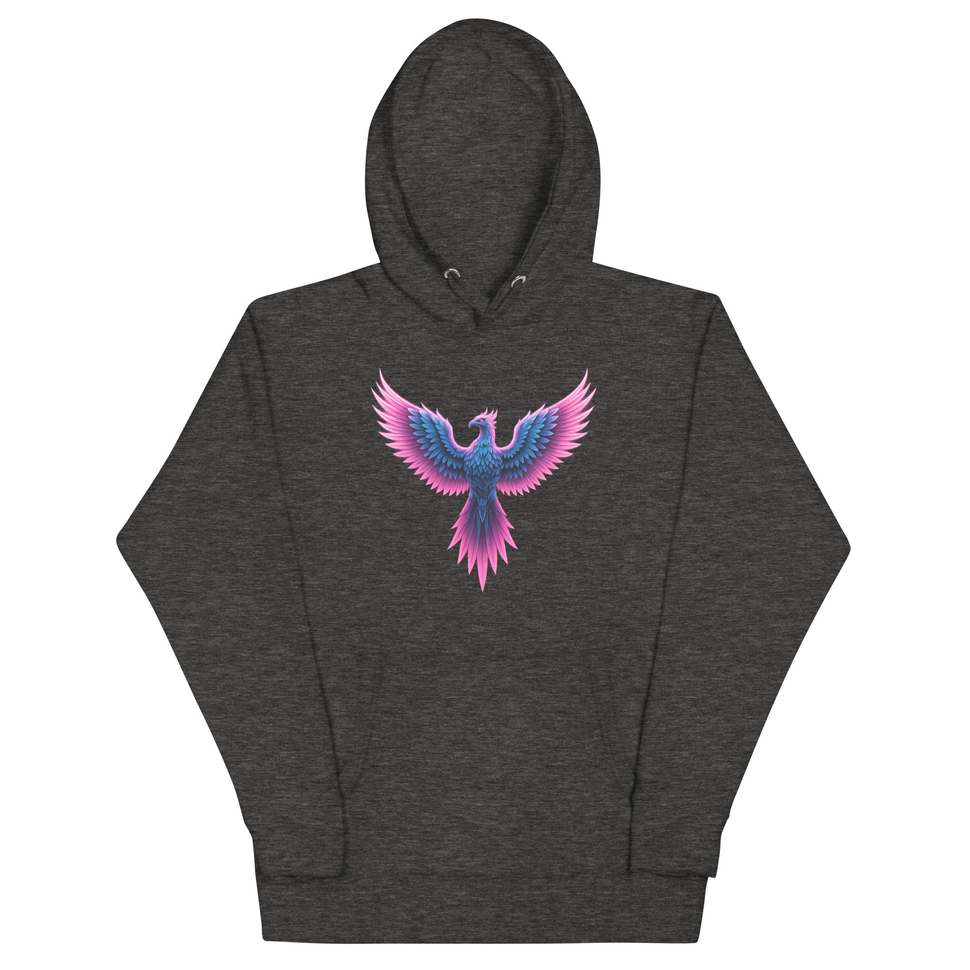 Dark gray Neon Angel Wings Hoodie with neon pink and blue wing graphic on the front.