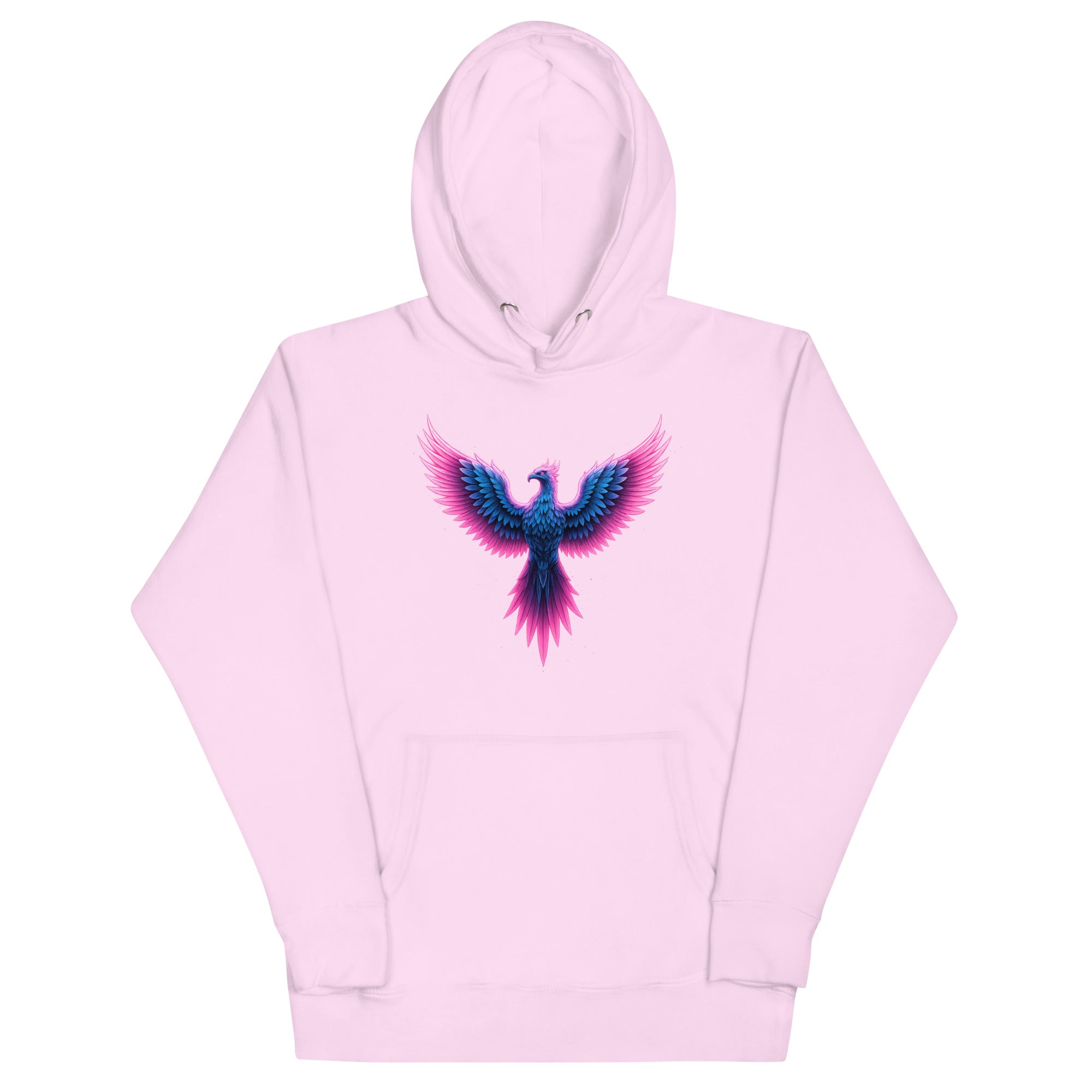 Pink Neon Angel Wings Hoodie with neon pink and blue glowing wing design.