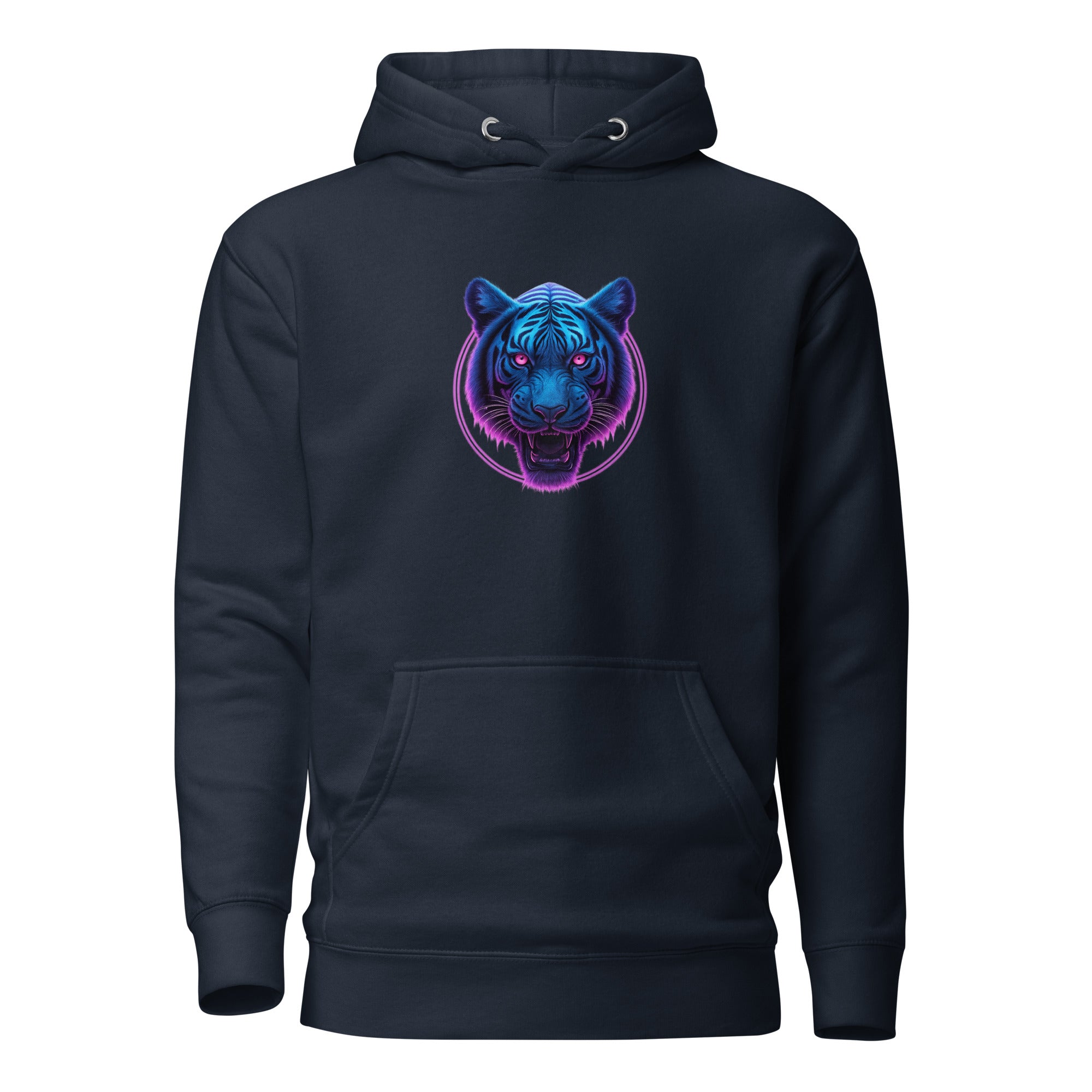 Navy Neon Panther Strike Hoodie featuring luminous neon panther head design.