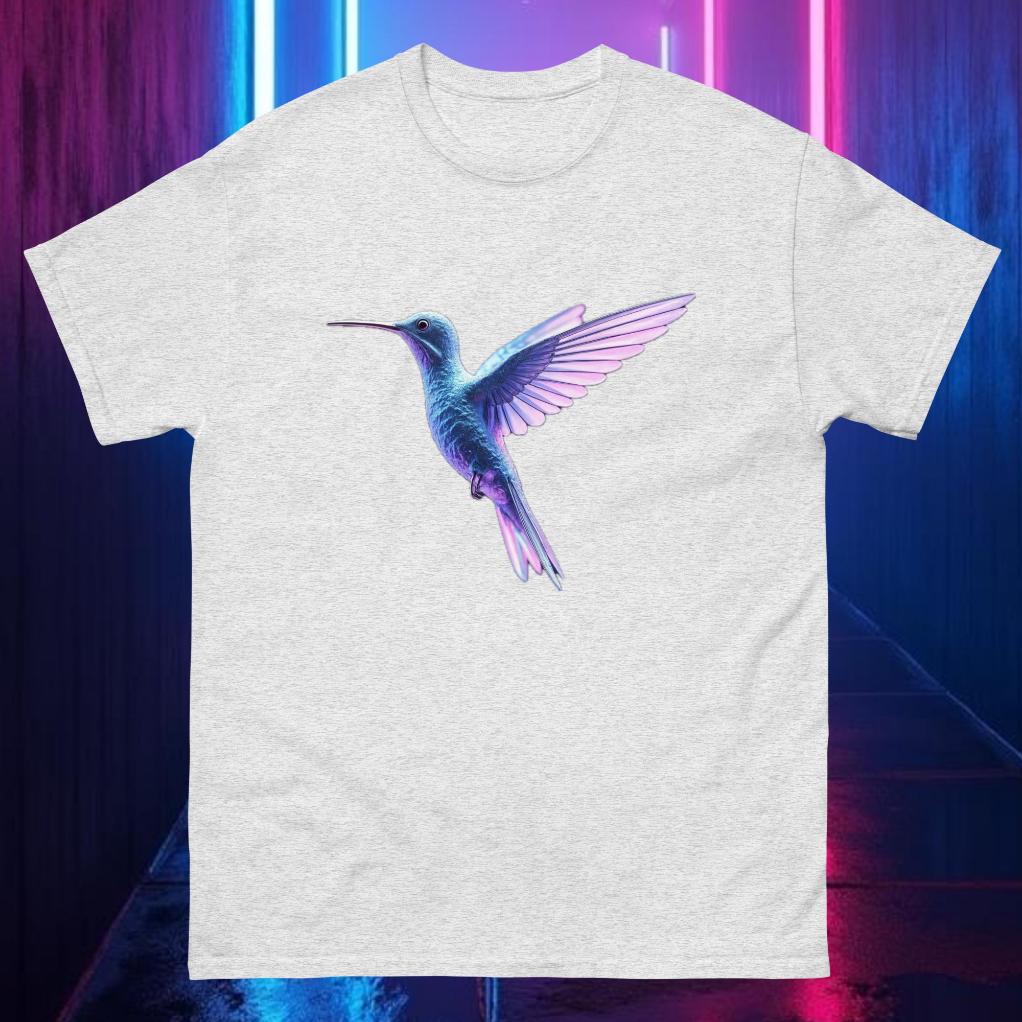 Ash Prismflight Hummingbird tee with chrome hummingbird and neon prism light effects