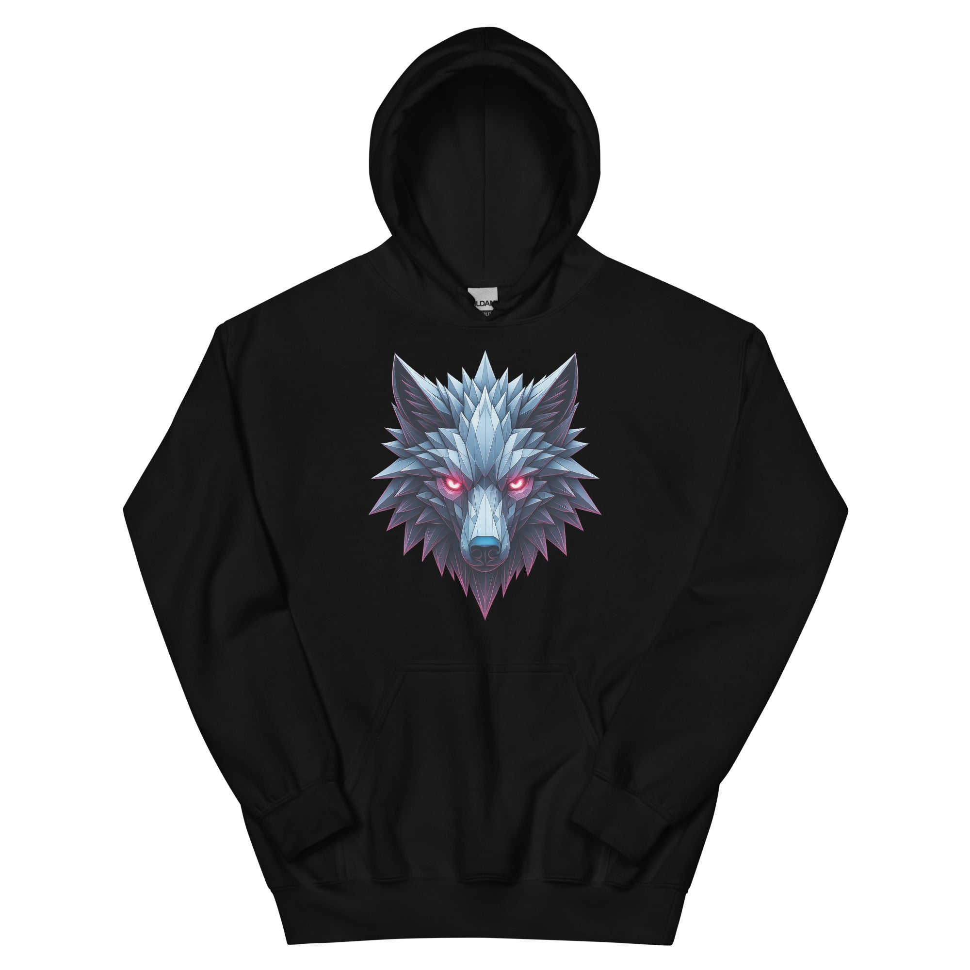 Black Chrome Apex Wolf Hoodie featuring metallic shattered-ice wolf design.