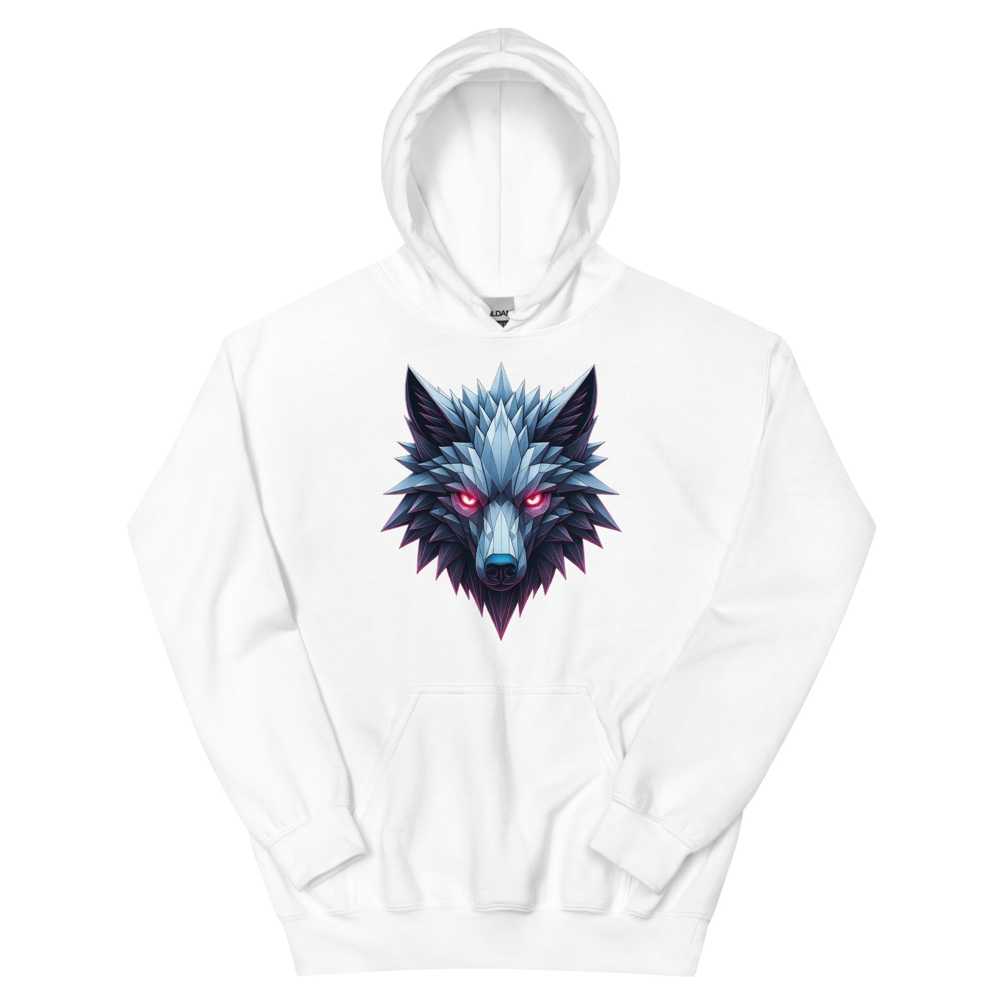 White Chrome Apex Wolf Hoodie with chrome shattered-ice wolf head graphic on the front.